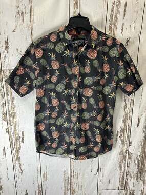 Straight Faded Pineapple Print Button Up Shirt
